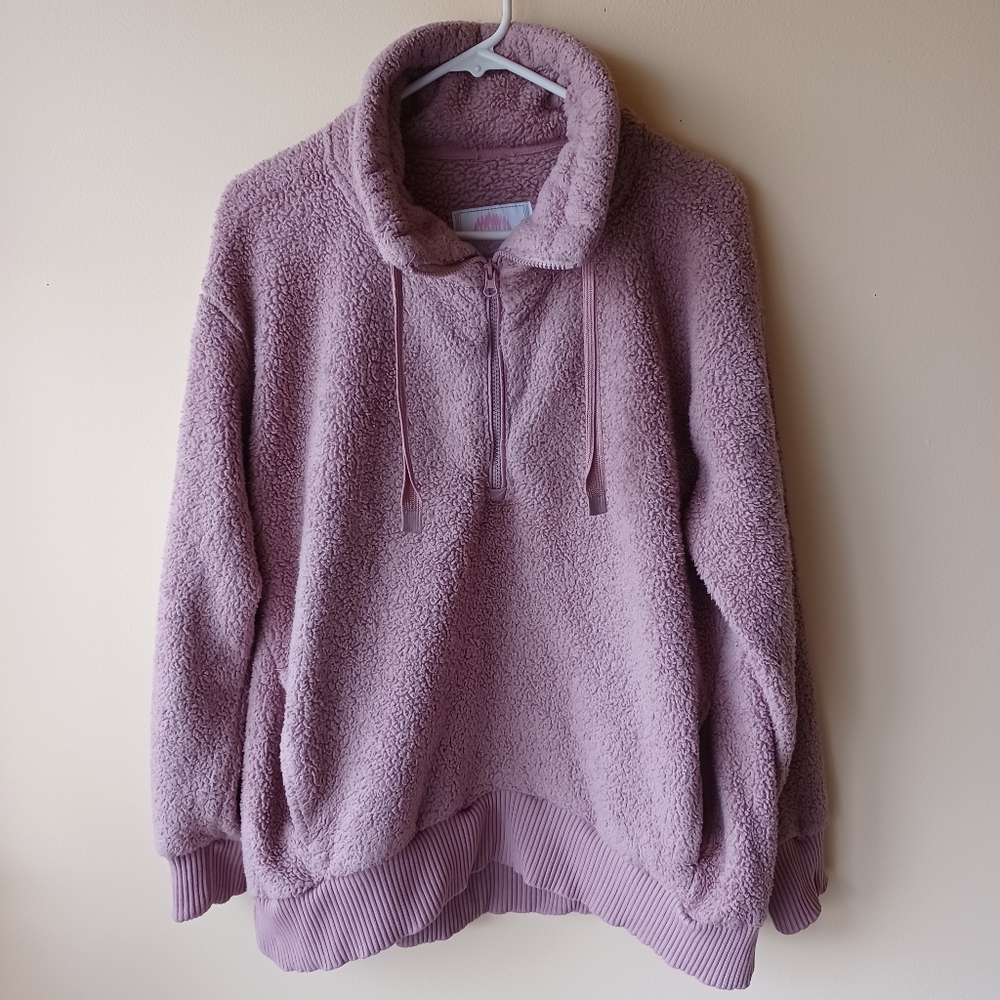 Member's Mark Women's Cozy Sherpa Pullover Size L Pink 1/4 Zip Pockets - Picture 1 of 13